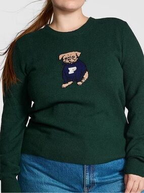 Pink Victoria’s Secret Deep Forest Green Dog Knitted Sweater Medium